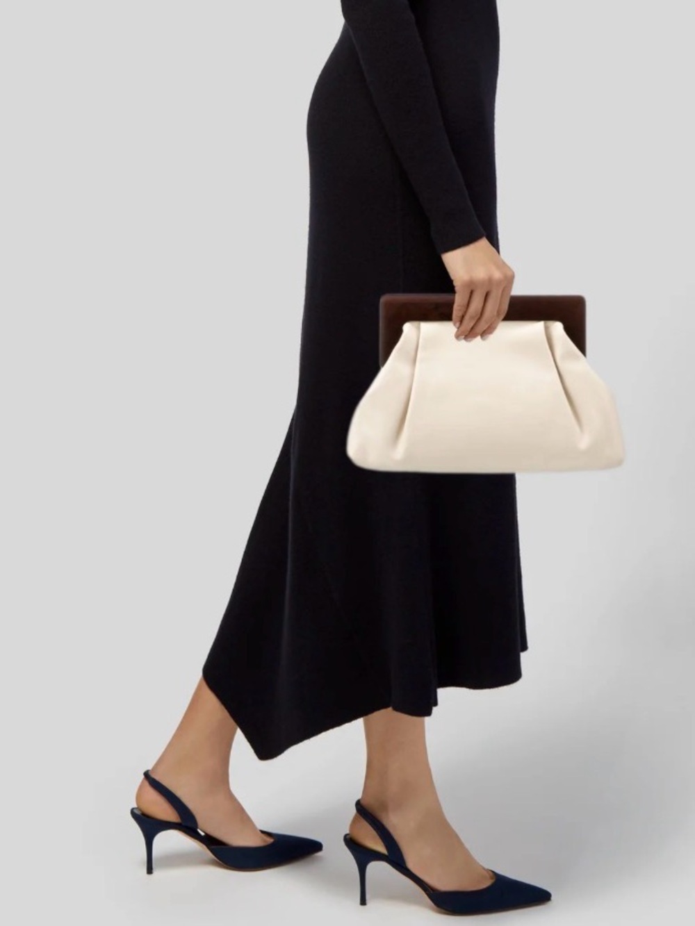 Banana Republic Cream Pleated Frame Cow Leather Clutch Evening Handbag